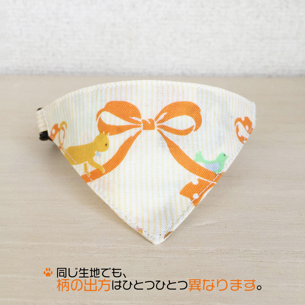 【アニマルリボン柄】まじめな首輪・目立つバンダナ風/選べるアジャスター 猫首輪