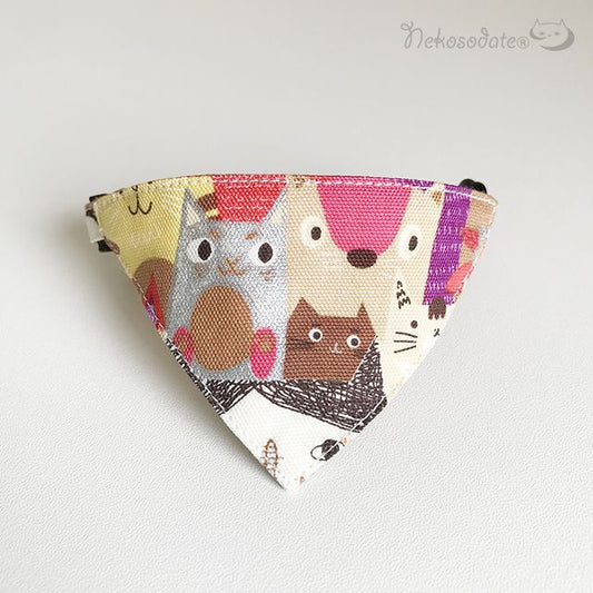 【みっちり猫柄】まじめな首輪・目立つバンダナ風/選べるアジャスター 子猫から成猫 - ネコソダテ®日本で唯一のまじめな首輪®専門店