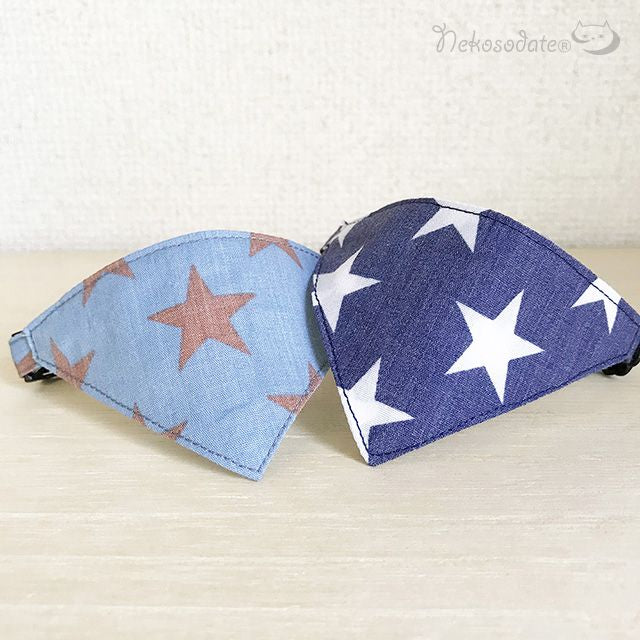 【ビッグスター柄ブルー】まじめな首輪・目立つバンダナ風/選べるアジャスター 猫首輪 - ネコソダテ®日本で唯一のまじめな首輪®専門店