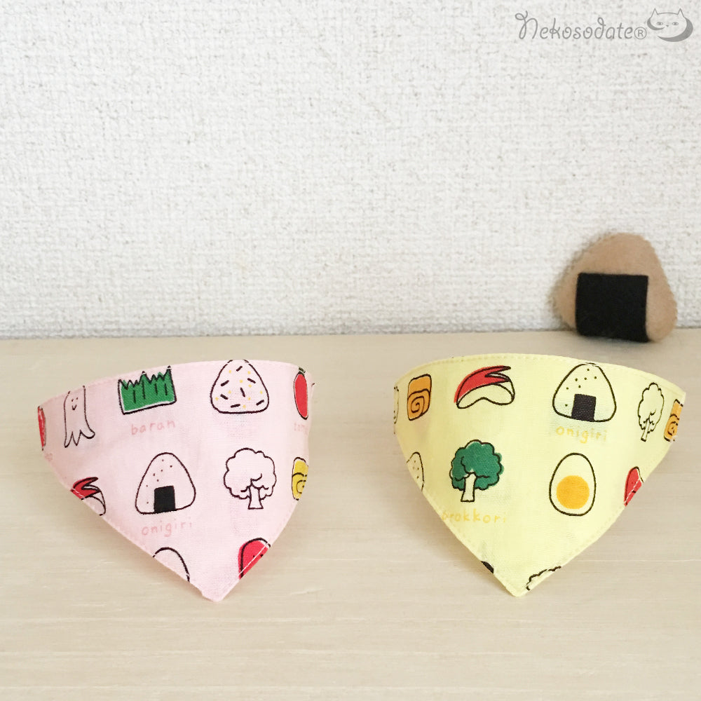 【ランチボックス柄ピンク】まじめな首輪・目立つバンダナ風/選べるアジャスター 猫首輪