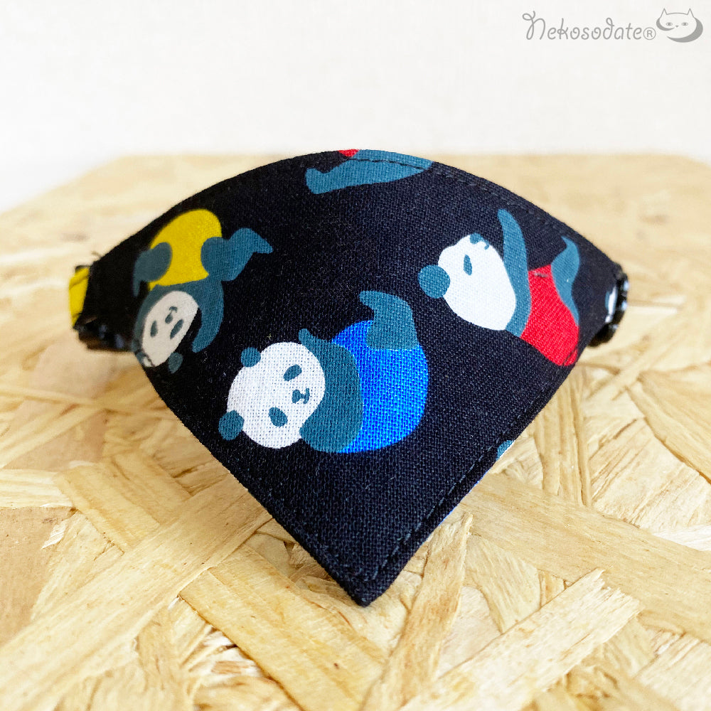 【カラフルパンダ柄】まじめな首輪・目立つバンダナ風/選べるアジャスター 猫首輪