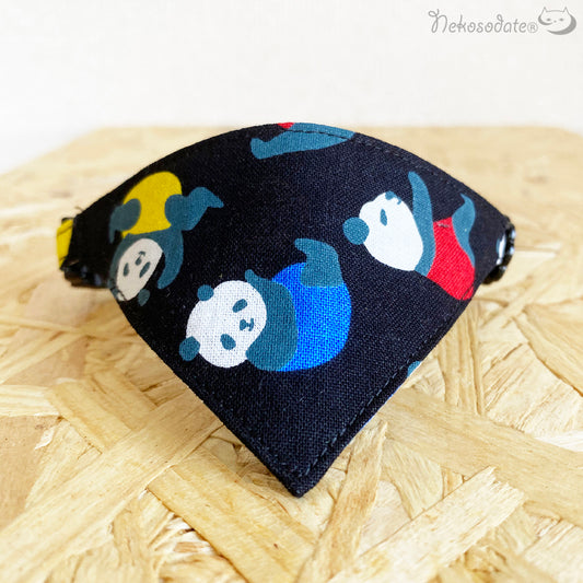 【カラフルパンダ柄】まじめな首輪・目立つバンダナ風/選べるアジャスター 猫首輪