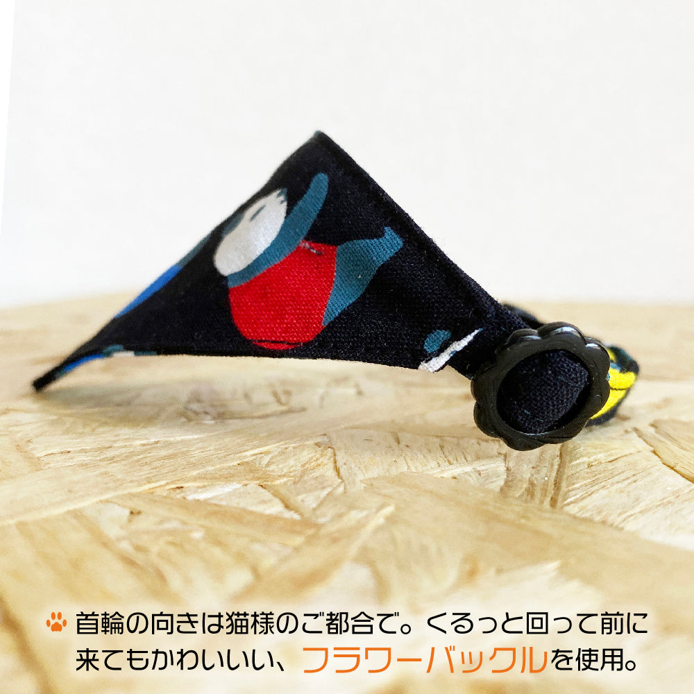 【カラフルパンダ柄】まじめな首輪・目立つバンダナ風/選べるアジャスター 猫首輪