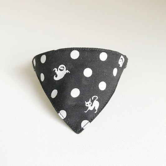 【おばけドット柄】まじめな首輪・目立つバンダナ風/選べるアジャスター 猫首輪