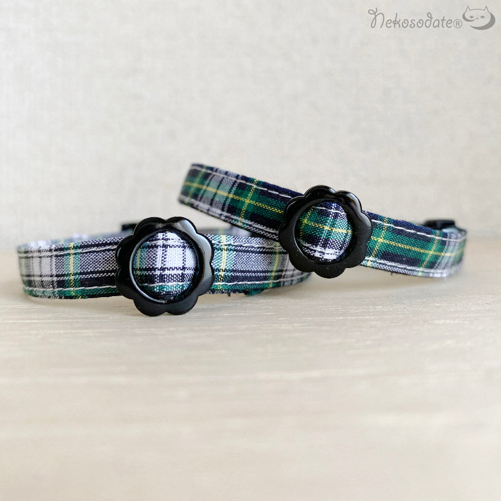【ダンディチェック柄】まじめな首輪-なじむストレート/ 選べるセーフティバックル 猫用首輪 安全首輪