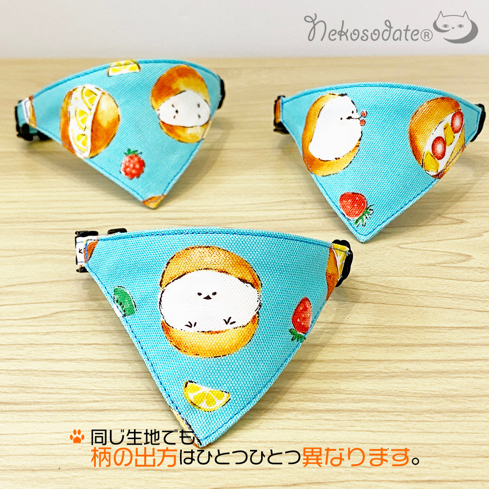 【トリトッツォ柄ブルー】まじめな首輪・目立つバンダナ風/選べる安全バックル