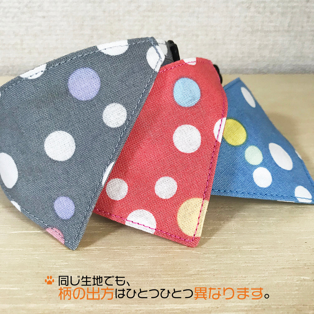 【ラムネドット柄ブルー】まじめな首輪・目立つバンダナ風/選べるバックル 猫首輪 布サルカン