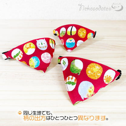 [Bird Temari Sushi Pattern Red] Serious collar, conspicuous bandana style / selectable adjuster