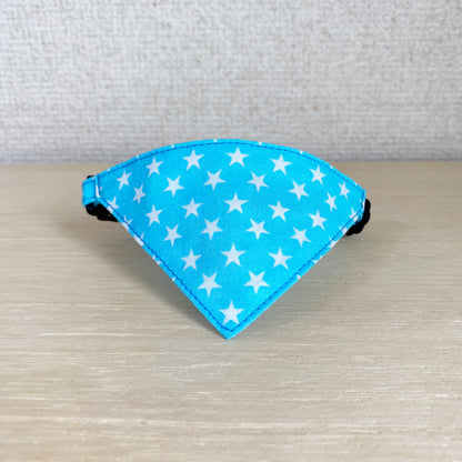【星柄アクア】まじめな首輪・目立つバンダナ風／安全バックル 猫首輪 首輪嫌いの猫様専門