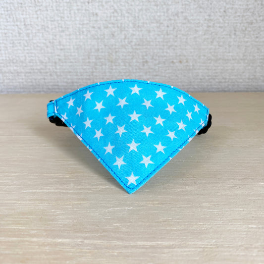 【星柄アクア】まじめな首輪・目立つバンダナ風／安全バックル 猫首輪 首輪嫌いの猫様専門