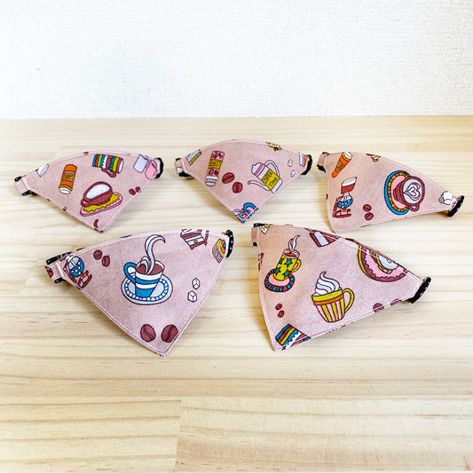 [Cafe time pattern pink] Serious collar, conspicuous bandana style / selectable adjuster