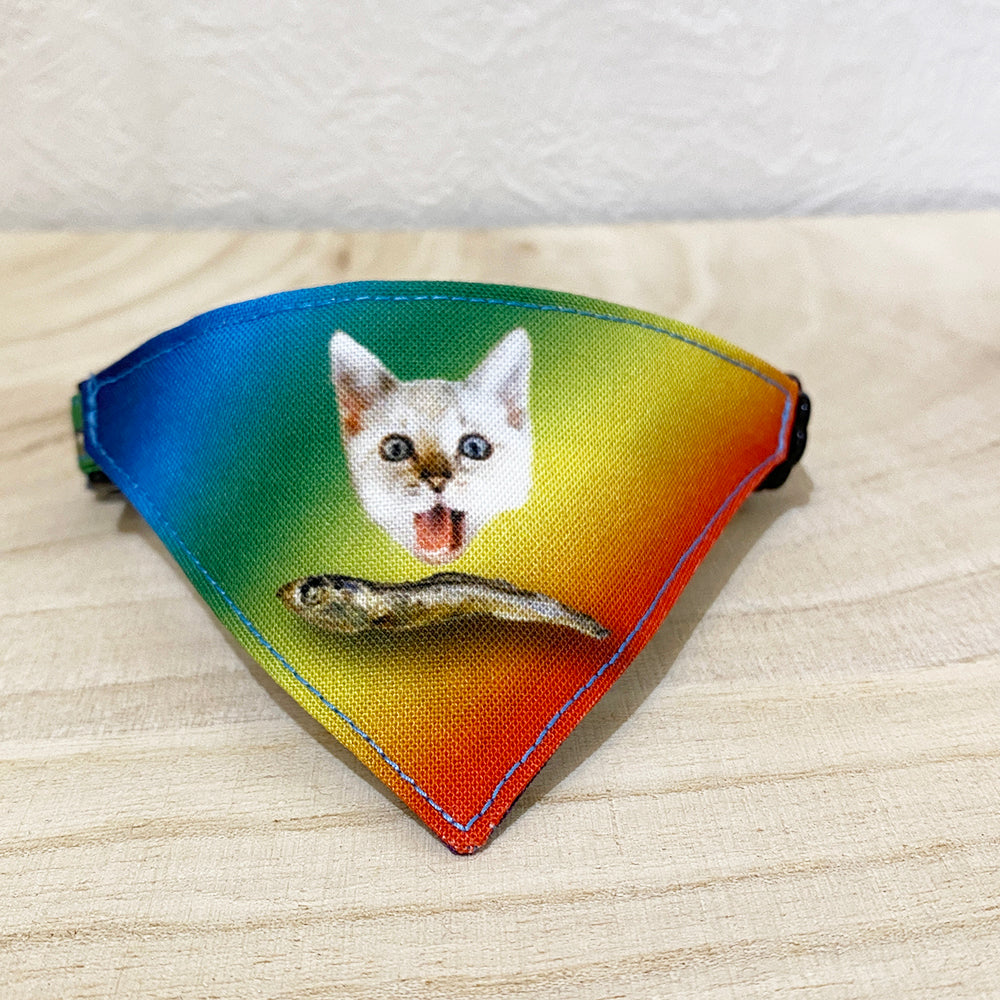 [Meshi pattern blue] Serious collar, conspicuous bandana style poem series, self-nyan / selectable safety buckle cat collar