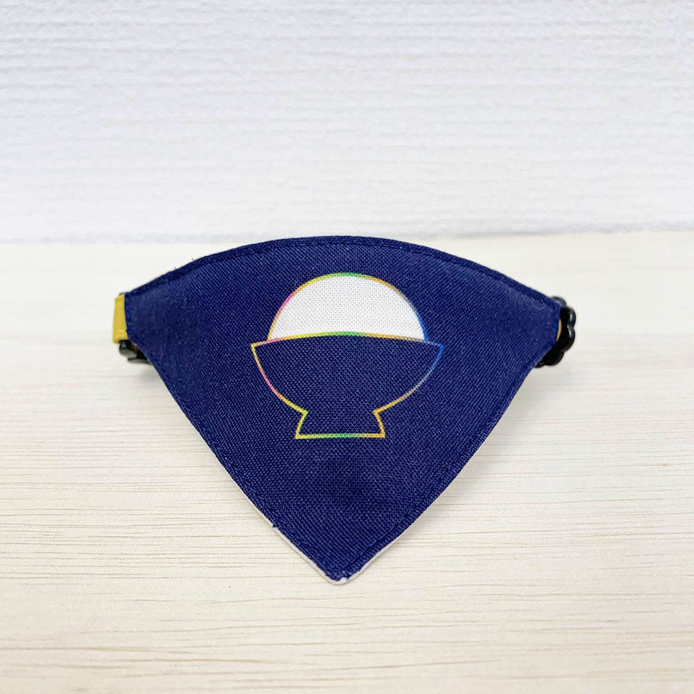 【ネオンごはん柄】まじめな首輪・目立つバンダナ風 裏に連絡先が書けるセルフニャン（ポエム） 猫 首輪 セーフティ 安全バックル