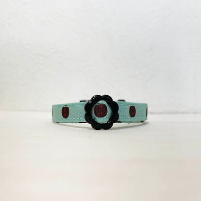 【ポルカドット柄ブルー】まじめな首輪-なじむストレート／ 選べるセーフティバックル 猫用首輪 安全首輪