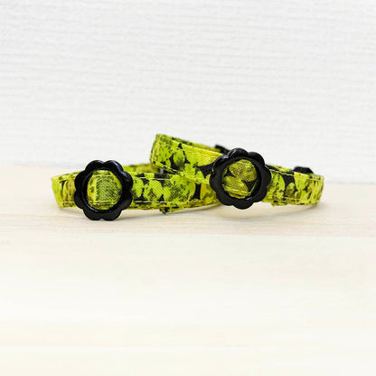 【きらめきサークル柄グリーン】まじめな首輪-なじむストレート／ 選べるセーフティバックル 猫用首輪 安全首輪