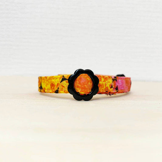 【きらめきサークル柄オレンジ】まじめな首輪-なじむストレート／ 選べるセーフティバックル 猫用首輪 安全首輪