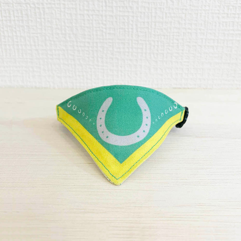 【馬蹄柄グリーン】まじめな首輪・目立つバンダナ風 セルフニャン／選べるセーフティバックル 猫首輪