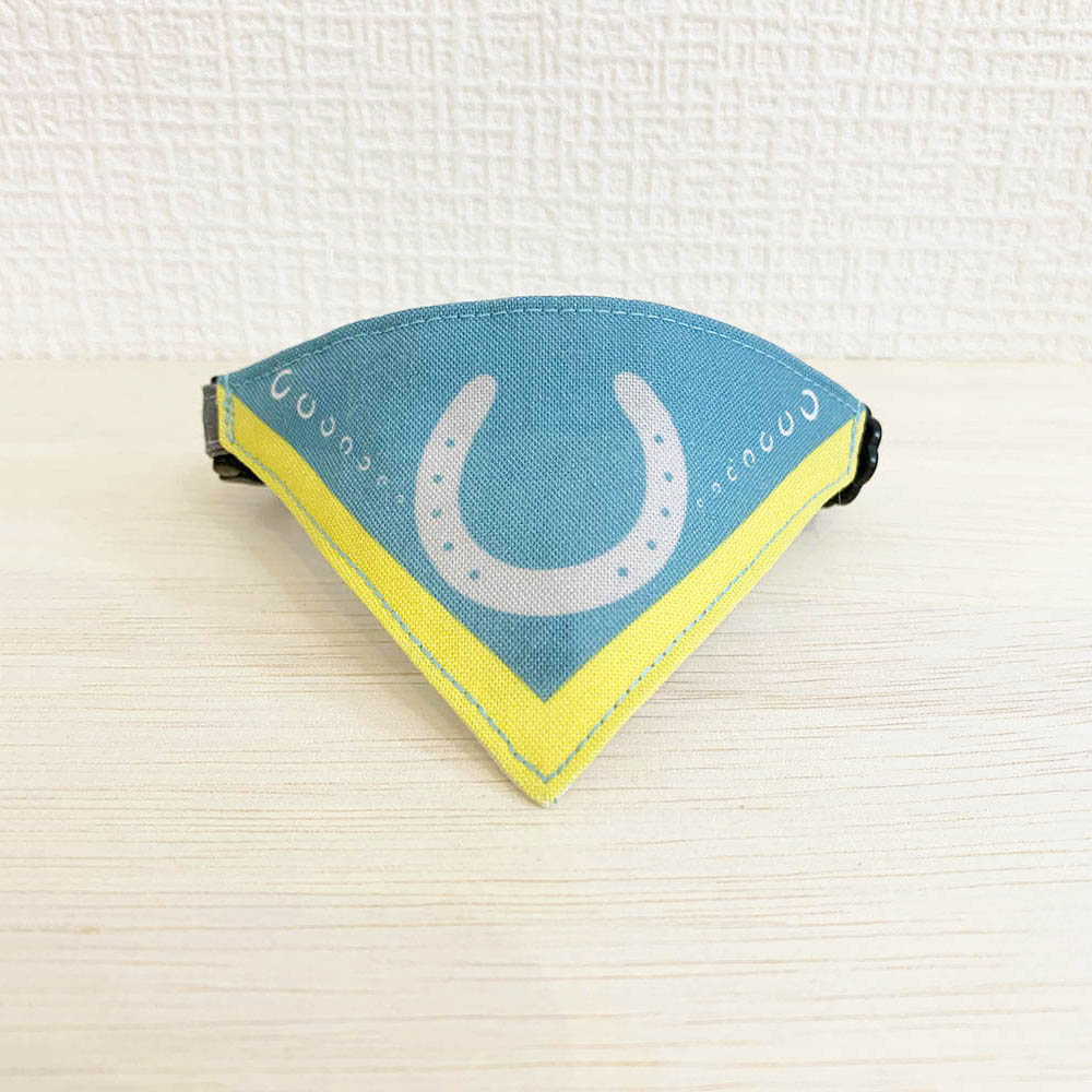 【馬蹄柄ブルー】まじめな首輪・目立つバンダナ風 セルフニャン／選べるセーフティバックル 猫首輪