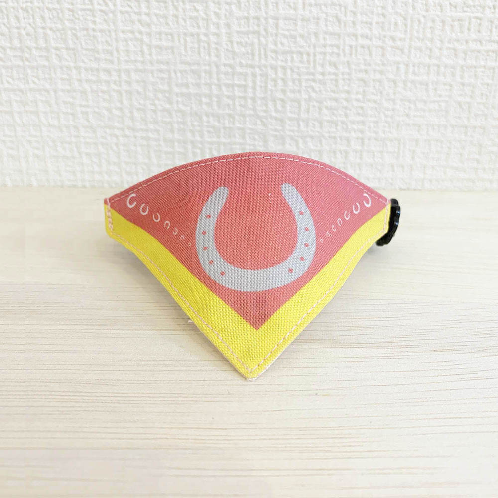 【馬蹄柄ピンク】まじめな首輪・目立つバンダナ風 セルフニャン／選べるセーフティバックル 猫首輪