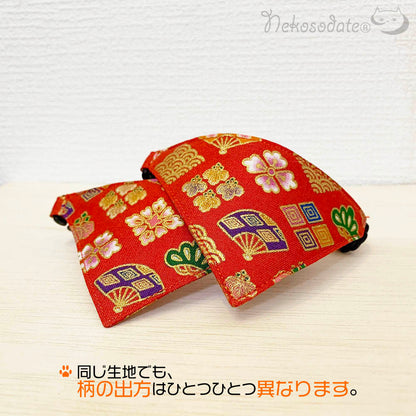 有職文様｜レッド｜まじめな首輪・目立つバンダナ風／安全バックル 首輪嫌いの猫様専門 猫首輪 (コピー)