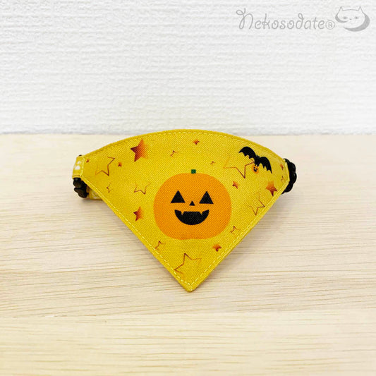 ※1ヶ月半納期【かぼちゃのジャックとハロウィン仲間】まじめな首輪・目立つバンダナ風 猫いろいろシリーズ・セルフニャン／選べるセーフティバックル 猫首輪