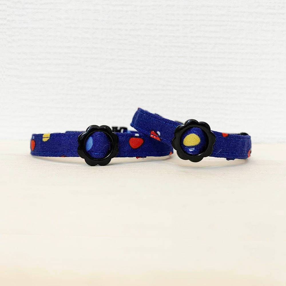 カラフルきのこ｜まじめな首輪® なじむストレート／選べるセーフティバックル【首輪嫌いの猫様専門】