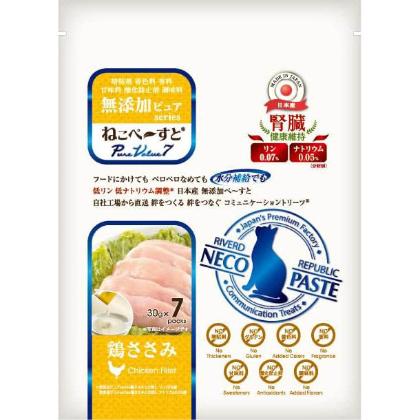 ねこぺーすと 無添加ピュア PureValue7 腎臓健康維持 鶏ささみ 30g×7本