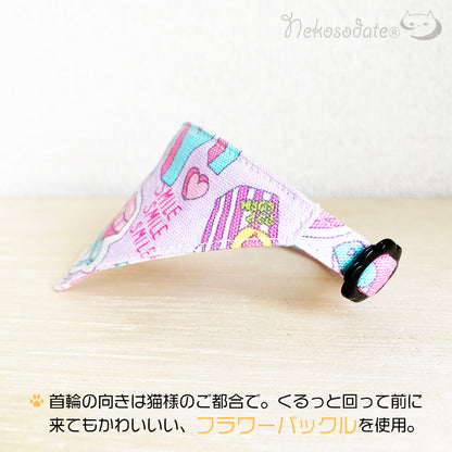 [Girly pop pattern] Serious collar, conspicuous bandana style / selectable adjuster cat collar