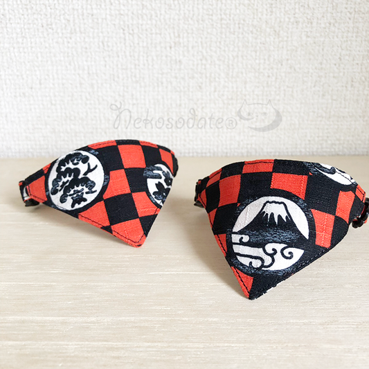 [Lucky checkered pattern] Serious collar, conspicuous bandana style / selectable adjuster cat collar