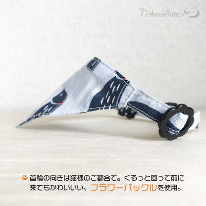 [Trompe l'oeil penguins pattern] Serious collar, conspicuous bandana style / selectable adjuster cat collar