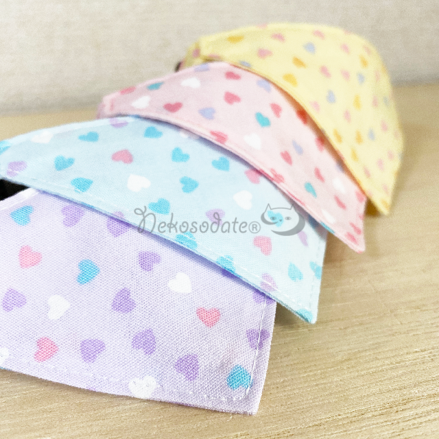 [Pastel heart pattern blue] Serious collar, conspicuous bandana style / selectable adjuster cat collar