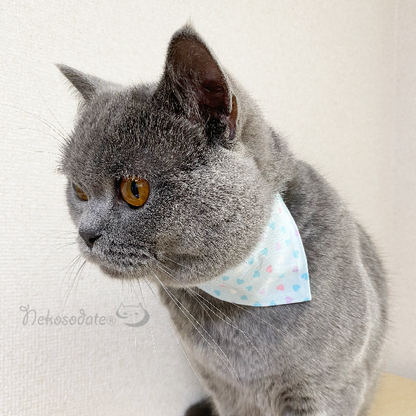 [Pastel heart pattern blue] Serious collar, conspicuous bandana style / selectable adjuster cat collar