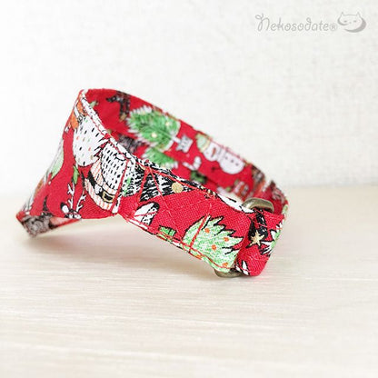 [Santa's gathering pattern green] Serious collar, conspicuous bandana style / selectable adjuster cat collar