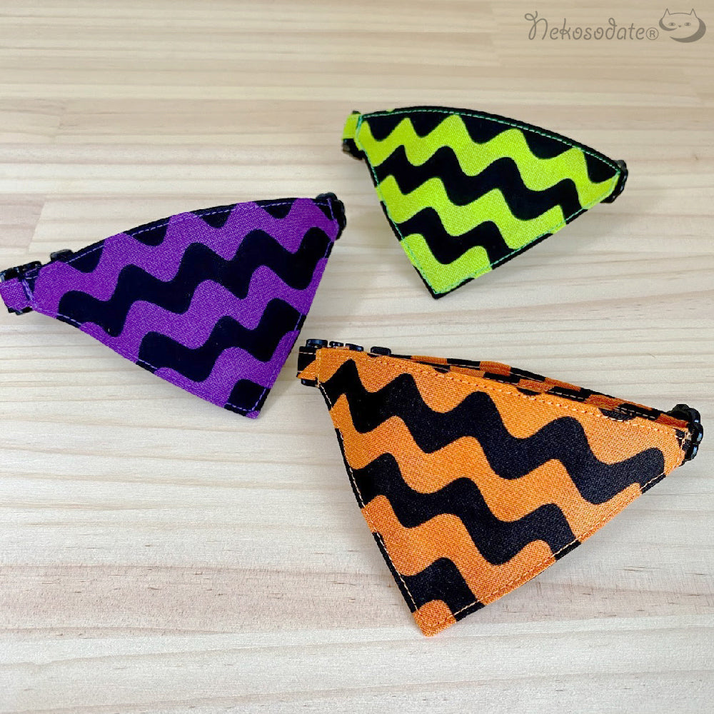 [Halloween wave pattern green] Serious collar, conspicuous bandana style / selectable adjuster cat collar