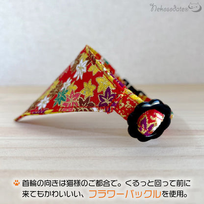 [Shining maple pattern red] Serious collar, conspicuous bandana style / selectable adjuster cat collar