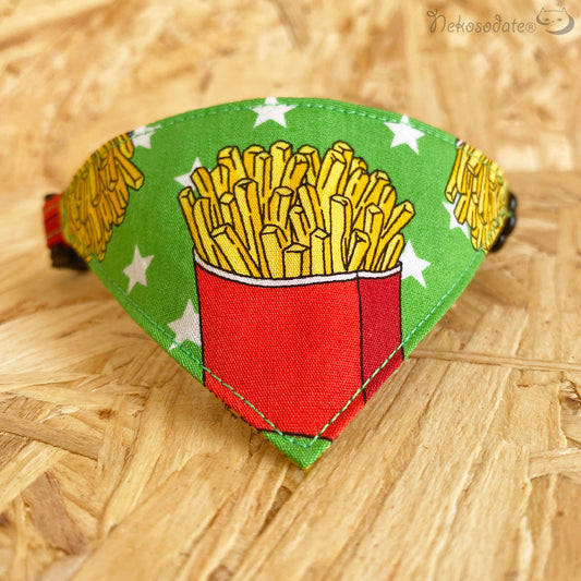 [French fries pattern] Serious collar, conspicuous bandana style / selectable adjuster cat collar