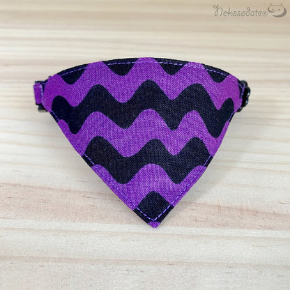 [Halloween wave pattern purple] Serious collar, conspicuous bandana style / selectable adjuster cat collar