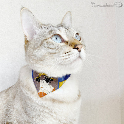 [Ukiyo-e blue] Serious collar, conspicuous bandana style / selectable adjuster cat collar