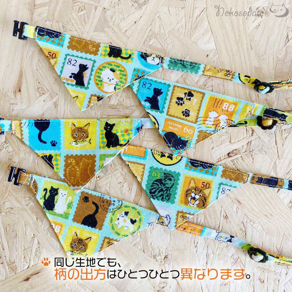 [Cat stamp pattern] Serious collar / conspicuous bandana style / selectable adjuster cat collar