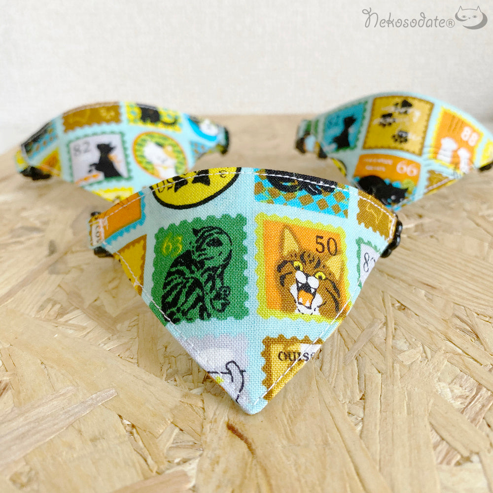 [Cat stamp pattern] Serious collar / conspicuous bandana style / selectable adjuster cat collar