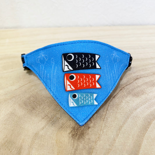 ★ Limited quantity [Carp streamer blue] Serious collar, conspicuous bandana-style season, self-nyan / selectable safety buckle Cat collar