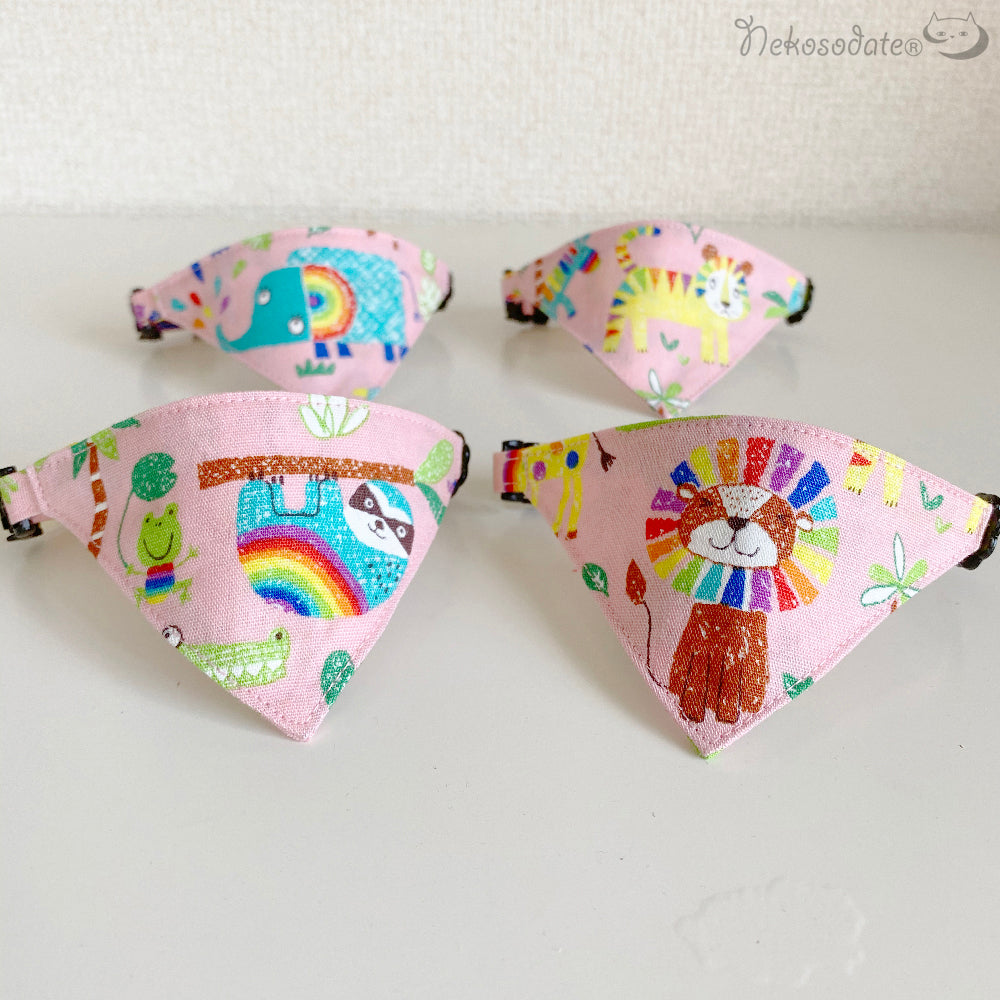 [Rainbow-colored animal pattern] Serious collar, conspicuous bandana style / selectable adjuster cat collar