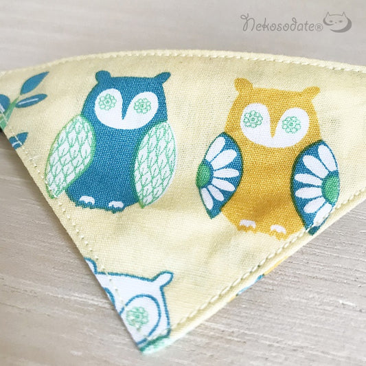 [Floral Owl Pattern] Serious Collar / Conspicuous Bandana Style / Selectable Adjuster Cat Collar