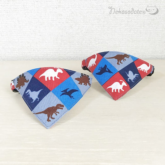 [Jurassic Square Pattern] Serious Collar / Conspicuous Bandana Style / Selectable Adjuster Cat Collar