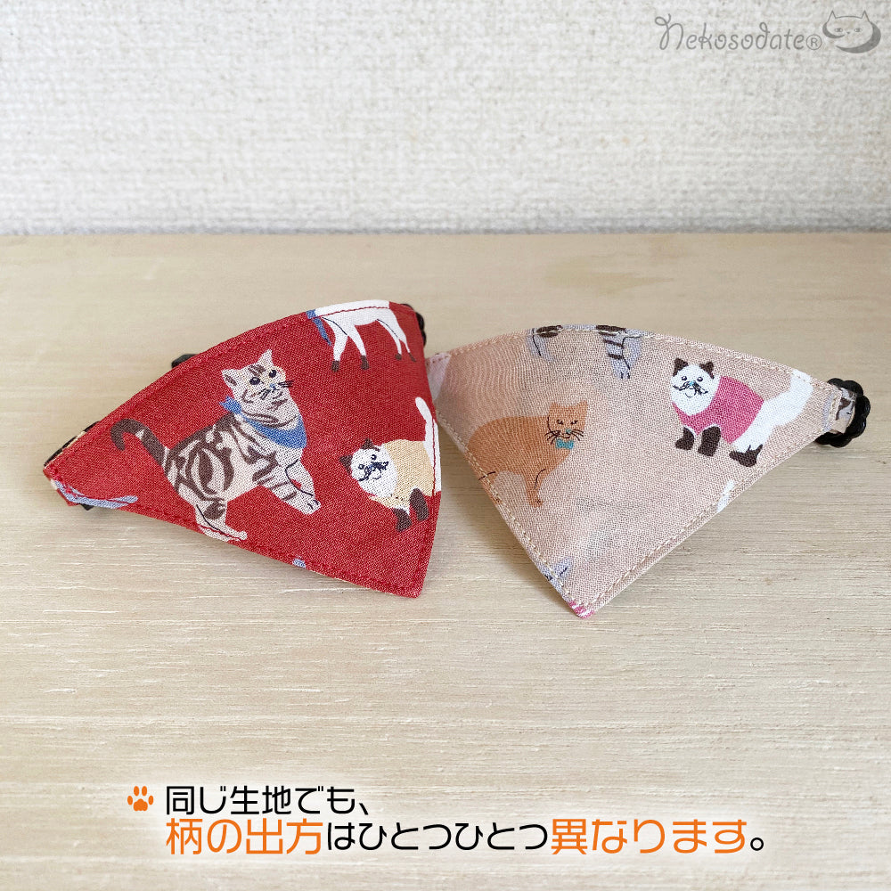 [Omekashi Cats Pattern Red] Serious Collar / Conspicuous Bandana Style / Selectable Adjuster Cat Collar