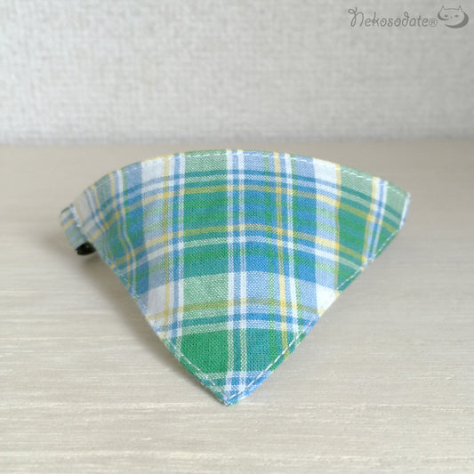 [Madras plaid yellow green] Serious collar, conspicuous bandana style / selectable adjuster cat collar