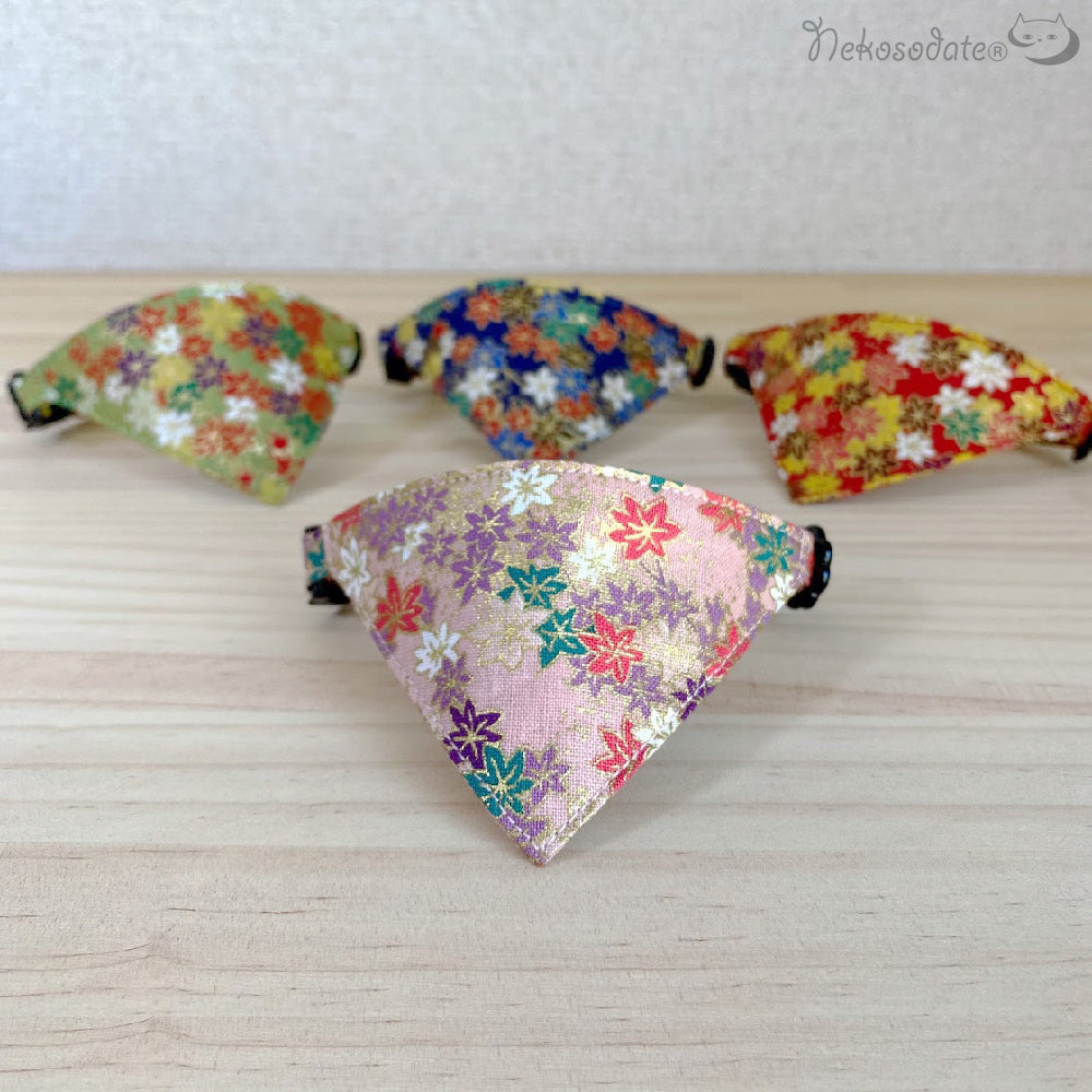 [Shining maple pattern pink] Serious collar, conspicuous bandana style / selectable adjuster cat collar