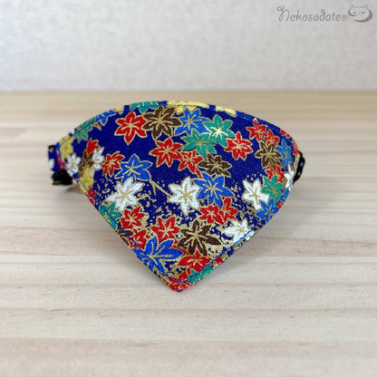 [Shining maple pattern blue] Serious collar, conspicuous bandana style / selectable adjuster cat collar