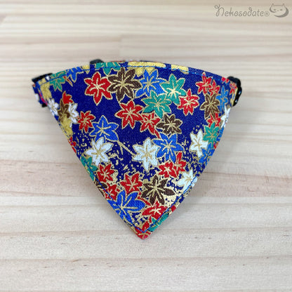 [Shining maple pattern blue] Serious collar, conspicuous bandana style / selectable adjuster cat collar
