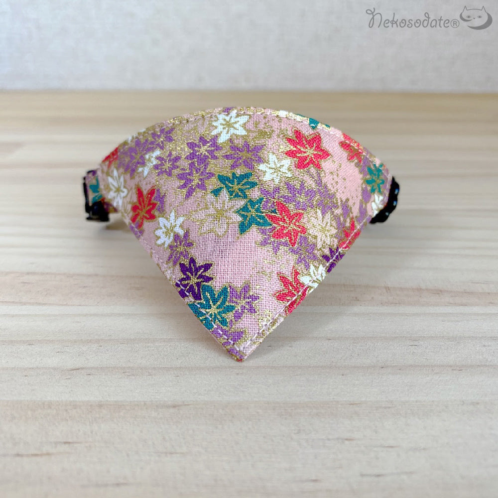 [Shining maple pattern pink] Serious collar, conspicuous bandana style / selectable adjuster cat collar